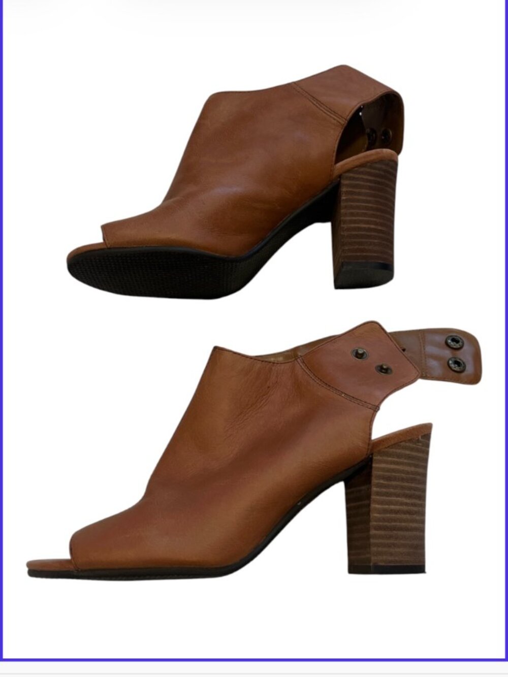 NINE WEST Leather Upper Peep Toe Slingback Booties Cognac Caramel Size 7.5